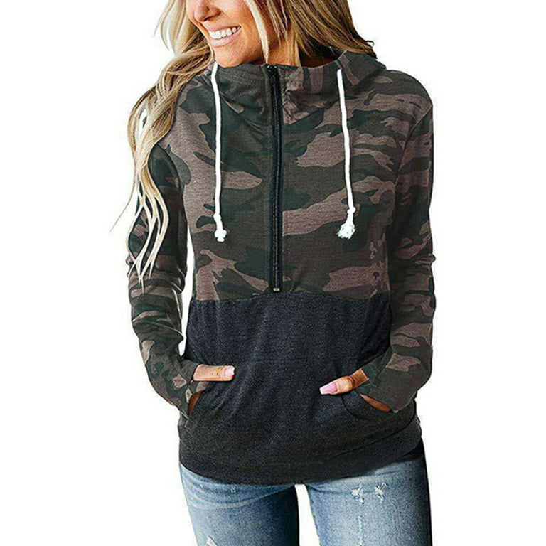 Women Camouflage Hoodies Tops Casual Long Sleeve Pullover Tops Blouse Sweatshirt